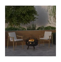 Emma+Oliver Round Wood Burning Sun & Moon Cutout Outdoor Firepit With Mesh Spark Screen