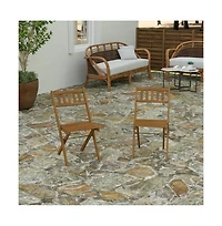 Merrick Lane Stora Set Of 2 Solid Acacia Wood Armless Folding Patio Bistro Chairs With Slatted Backs And Seats