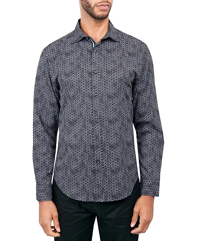 Society of Threads Men's Regular-Fit Non-Iron Performance Stretch Geo-Print Button-Down Shirt