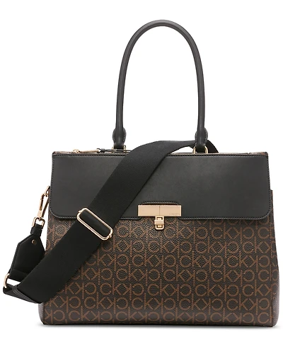 Calvin Klein Becky Signature Triple Compartment Turnlock Convertible Tote