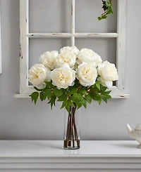 Nearly Natural 22" Artificial Peony Arrangement with Cylinder Glass Vase