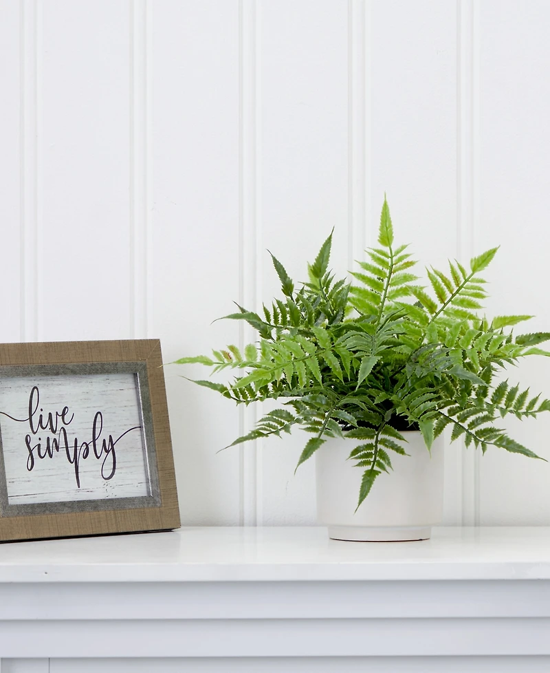 Nearly Natural 13" Artificial Boston Fern Plant with Decorative Planter