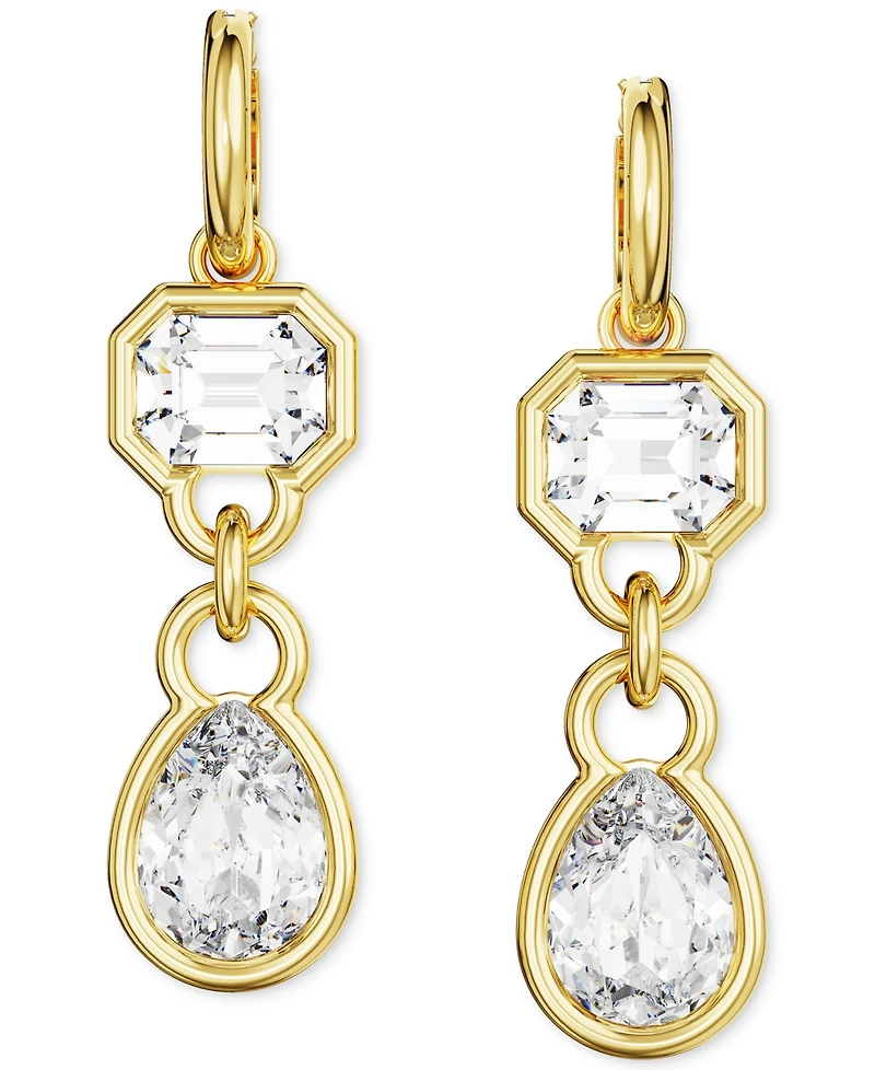 Swarovski Gold-Tone Mixed Crystal Double Charm Hoop Earrings
