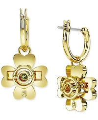 Swarovski Gold-Tone Color Crystal Clover Charm Hoop Earrings