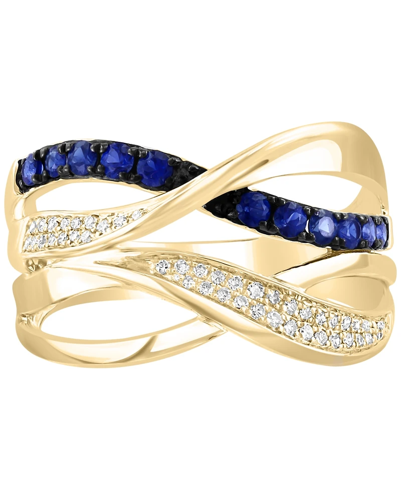 Effy Sapphire (1/3 ct. t.w.) & Diamond (1/10 ct. t.w.) Crossover Statement Ring in 14k Gold