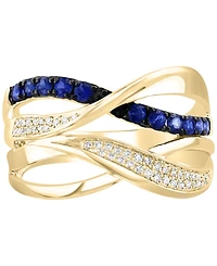 Effy Sapphire (1/3 ct. t.w.) & Diamond (1/10 ct. t.w.) Crossover Statement Ring in 14k Gold