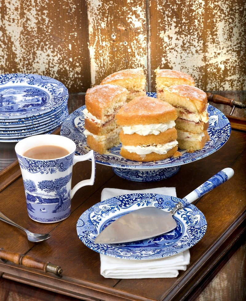 Spode Blue Italian Cake Plate & Serving Utensil Set
