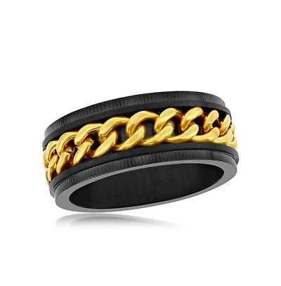 Stainless Steel Gold Curb Link Ring - Black Plated