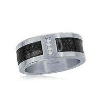 Stainless Steel Black Carbon Fiber Cz Ring