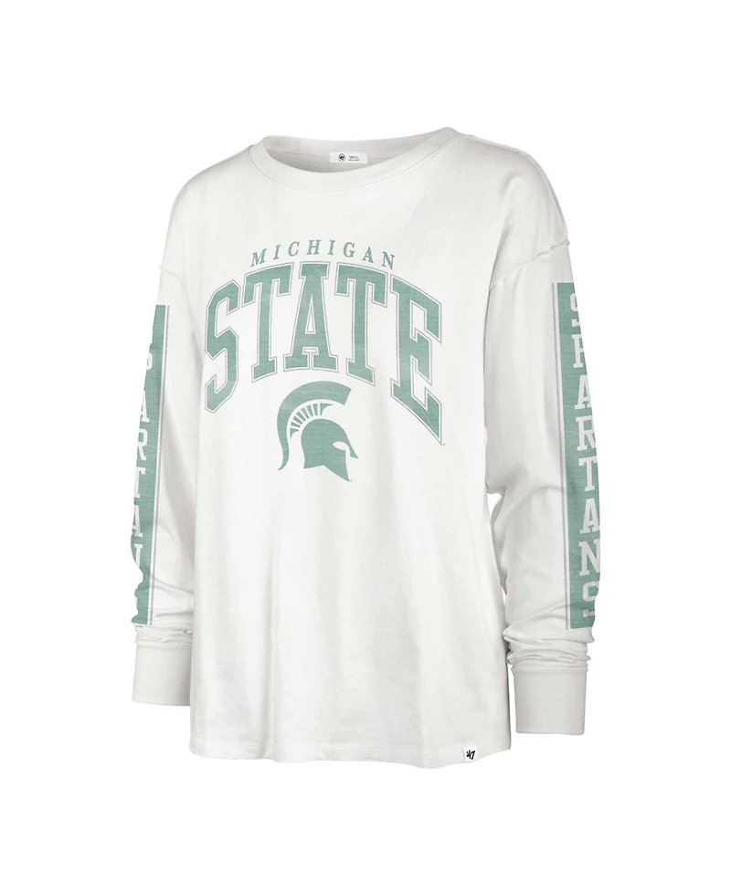 Women's '47 Brand White Distressed Michigan State Spartans Statement Soa 3-Hit Long Sleeve T-shirt