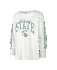 Women's '47 Brand White Distressed Michigan State Spartans Statement Soa 3-Hit Long Sleeve T-shirt