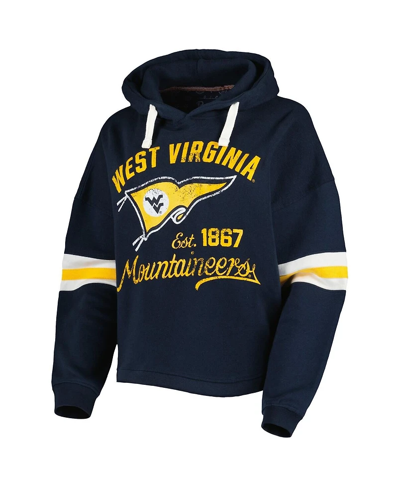 Women's Pressbox Navy Distressed West Virginia Mountaineers Super Pennant Pullover Hoodie
