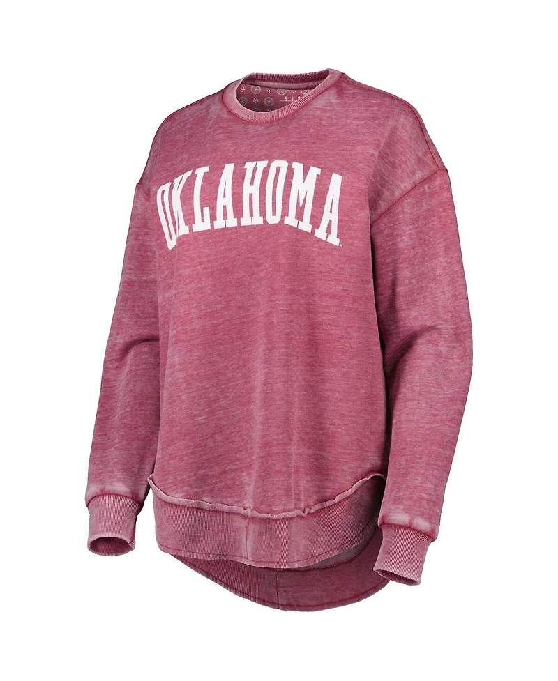 Women's Pressbox Crimson Distressed Oklahoma Sooners Vintage-Like Wash Pullover Sweatshirt