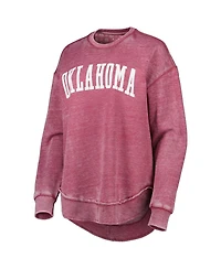Women's Pressbox Crimson Distressed Oklahoma Sooners Vintage-Like Wash Pullover Sweatshirt