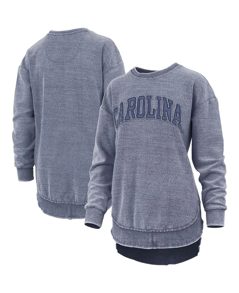 Women's Pressbox Navy Distressed North Carolina Tar Heels Ponchoville Pullover Sweatshirt