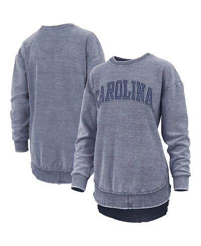 Women's Pressbox Navy Distressed North Carolina Tar Heels Ponchoville Pullover Sweatshirt