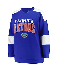 Women's Profile Royal Distressed Florida Gators Plus Striped Pullover Sweatshirt