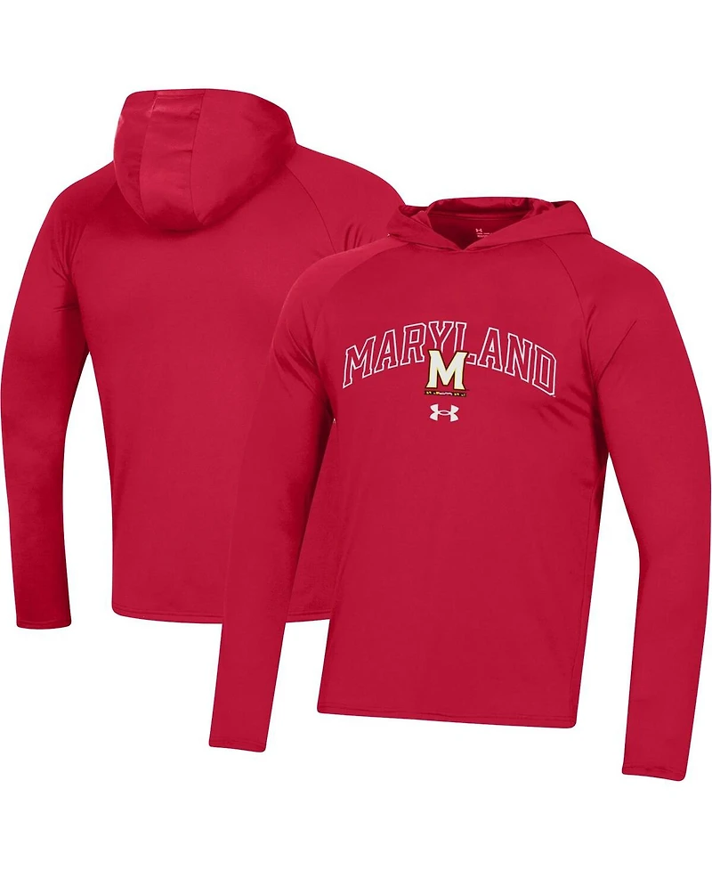 Men's Under Armour Red Maryland Terrapins 2023 Sideline Tech Hooded Raglan Long Sleeve T-shirt