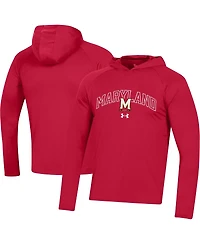 Men's Under Armour Red Maryland Terrapins 2023 Sideline Tech Hooded Raglan Long Sleeve T-shirt
