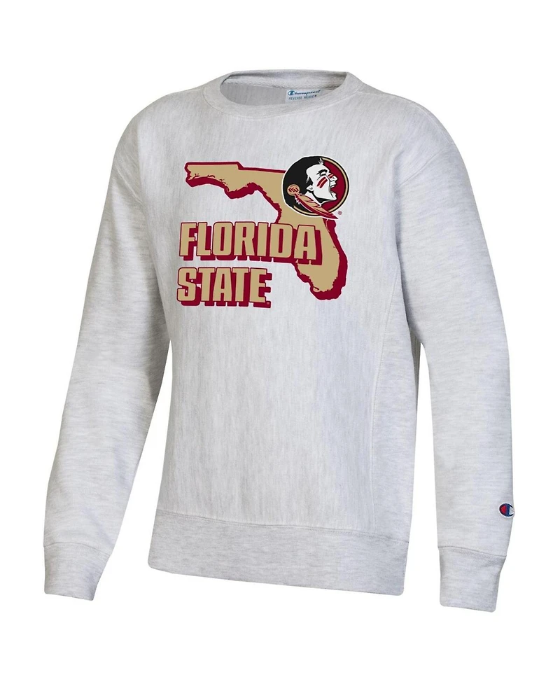 Big Boys Champion Heather Gray Florida State Seminoles Reverse Weave Pullover Sweatshirt