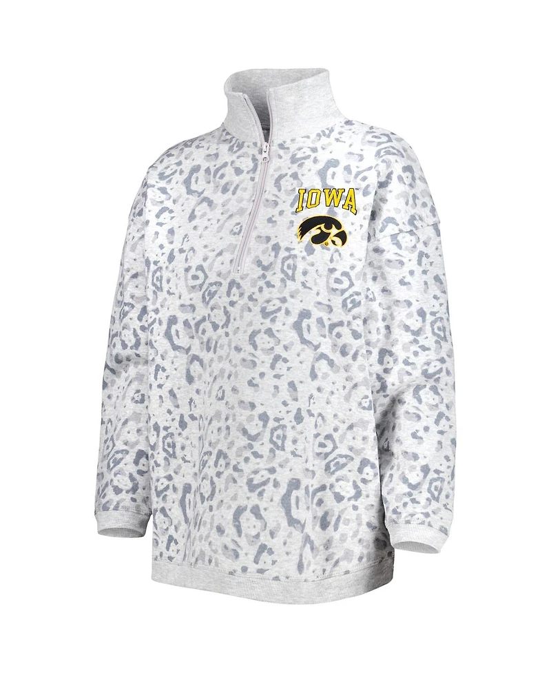 Women's Gameday Couture Heather Gray Iowa Hawkeyes Leopard Quarter-Zip Sweatshirt