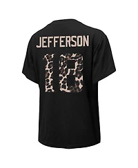 Women's Majestic Threads Justin Jefferson Black Minnesota Vikings Leopard Player Name and Number T-shirt