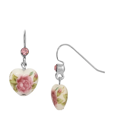 2028 Acrylic Crystal Flower Decal Heart Drop Earrings