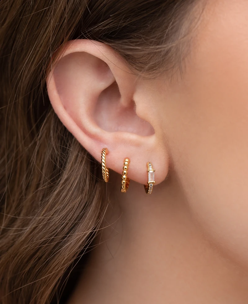 Girls Crew 18k Gold-Plated 3-Pc. Set Small Crystal & Textured Hoop Earrings, 0.5"