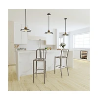 Merrick Lane Santorini 30 Inch Galvanized Steel Indoor/Outdoor Counter Bar Stool With Slatted Back And Powder Coated Finish