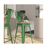 Donnelly Metal Dining Stool With Curved Slatted Back And Textured Wood Seat