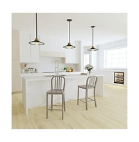 Merrick Lane Santorini Galvanized Steel Indoor/Outdoor Counter Bar Stool With Slatted Back And Powder Coated Finish