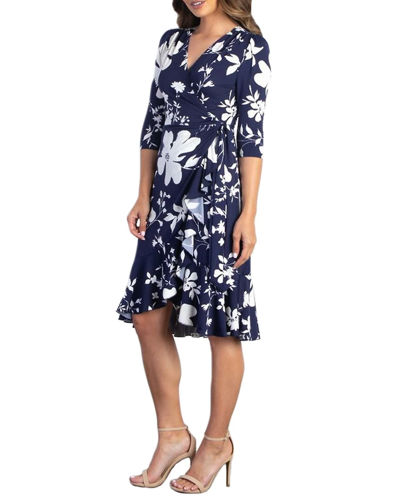 Kiyonna Women's Flirty Flounce Midi Wrap Dress with 3/4 Sleeves