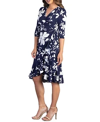 Kiyonna Women's Flirty Flounce Midi Wrap Dress with 3/4 Sleeves