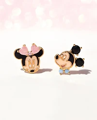 Girls Crew 18k Gold-Plated Color Crystal Mickey & Minnie Mismatch Stud Earrings