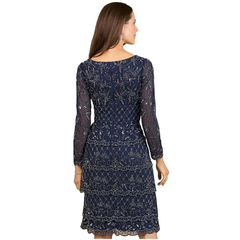 Lara Women's Knee Length, Long Sleeve Cocktail Dress