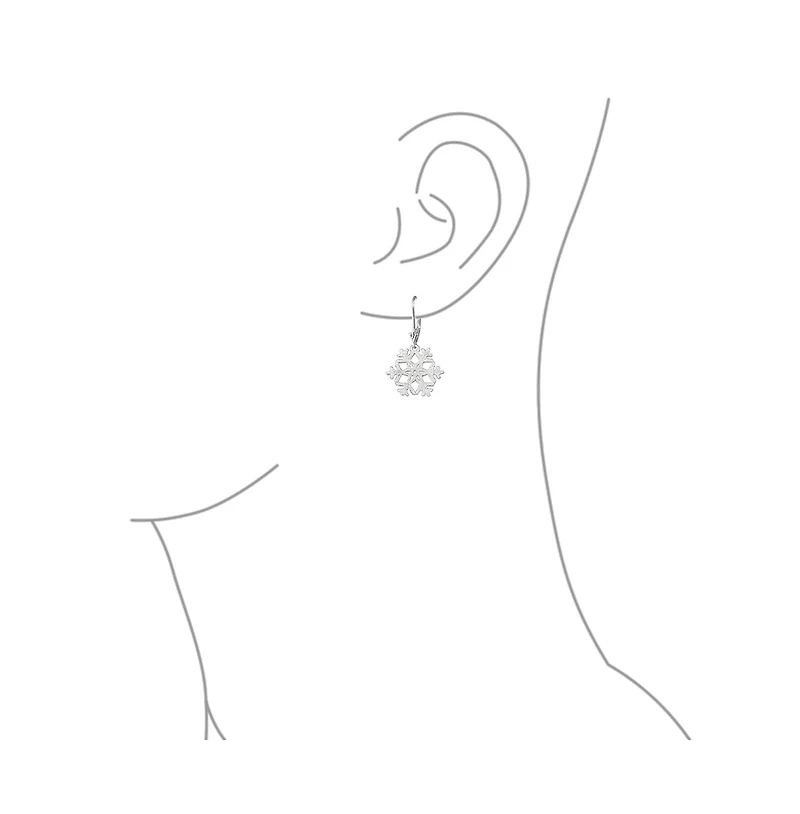 Bling Jewelry Frozen Winter Holiday White Glitter Snowflake Dangle Earrings Sterling Silver