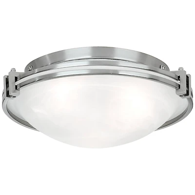 Possini Euro Design Modern Ceiling Light Flush Mount Fixture 16.75" Wide Brushed Nickel Silver Metal Marbleized Glass Shade for Bedroom Kitchen Living