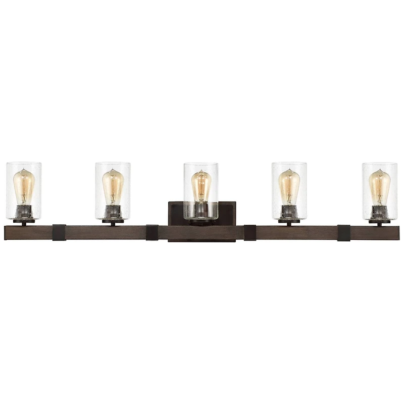 Franklin Iron Works Poetry Rustic Industrial Wall Light Wood Grain Bronze Hardwire 44" 5-Light Fixture Clear Seedy Glass for Bedroom Bathroom Van