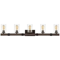Franklin Iron Works Poetry Rustic Industrial Wall Light Wood Grain Bronze Hardwire 44" 5-Light Fixture Clear Seedy Glass for Bedroom Bathroom Van