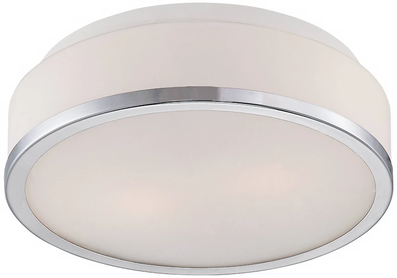 Mavis Modern Ceiling Light Flush-Mount Fixture 10.25" Wide Sleek Chrome 2-Light White Opal Glass Shade for Bedroom Kitchen Living Room Hallway Di