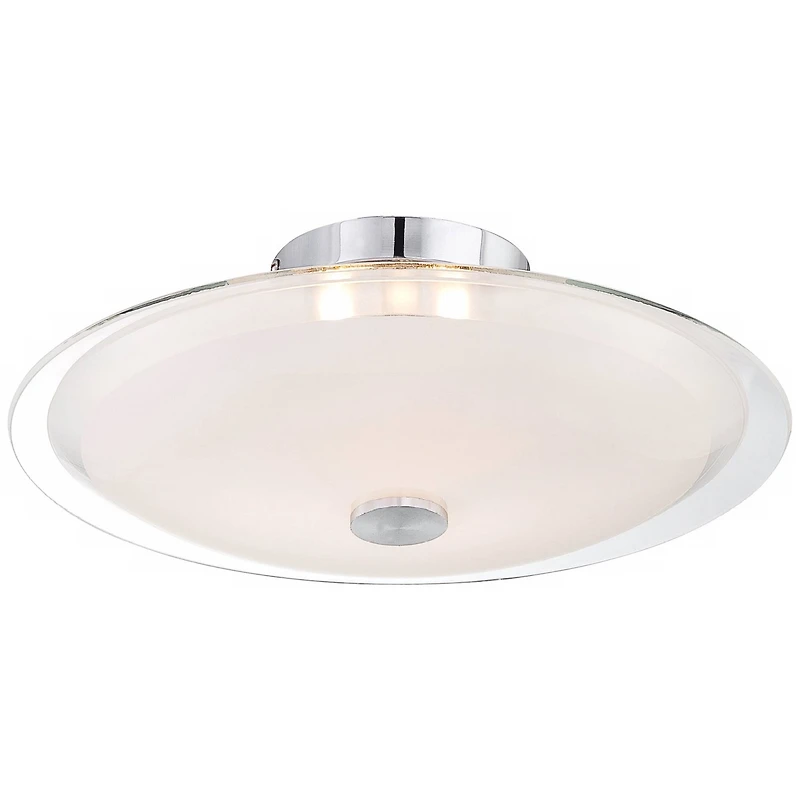 Possini Euro Design Modern Ceiling Light Semi Flush Mount Fixture 15" Wide Chrome 3-Light Clear Frosted Glass Disk for Bedroom Living Room Hallwa
