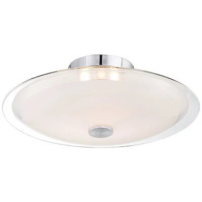 Possini Euro Design Modern Ceiling Light Semi Flush Mount Fixture 15" Wide Chrome 3-Light Clear Frosted Glass Disk for Bedroom Living Room Hallwa