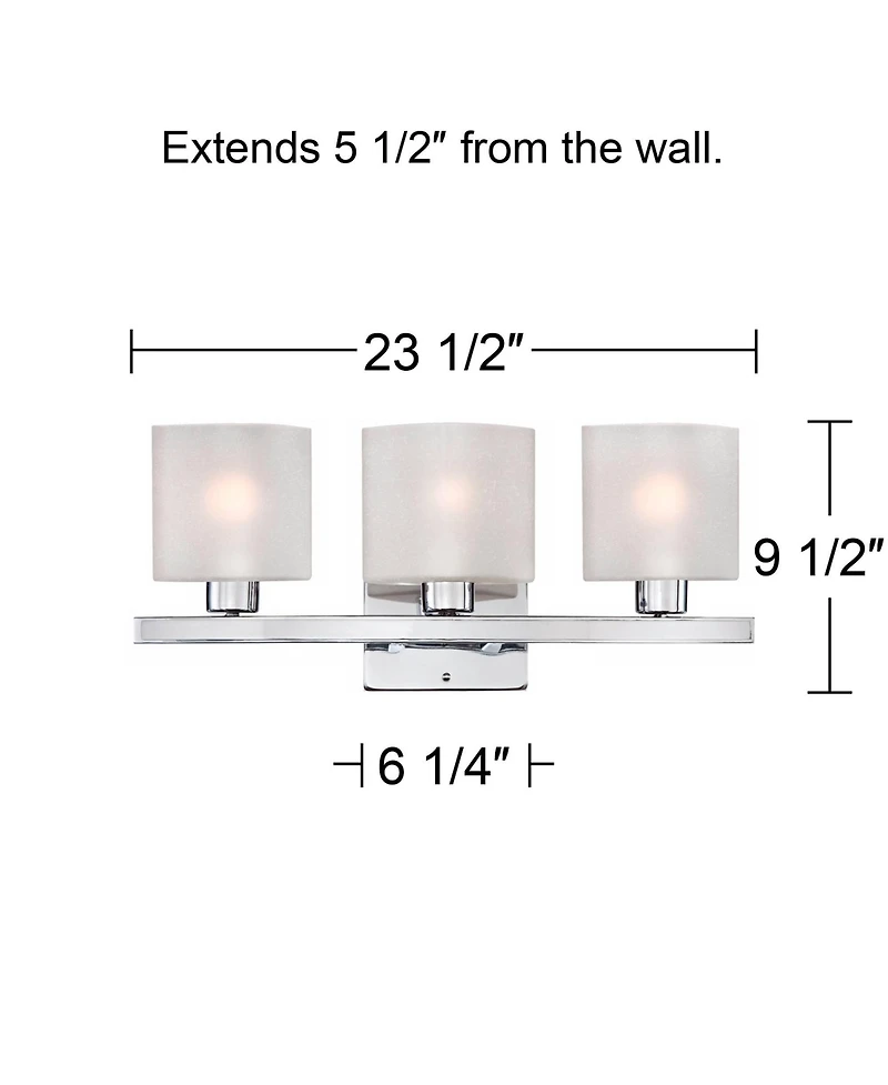 Possini Euro Design Linen Glass Modern Wall Light Chrome Silver Metal Hardwired 23.5" Wide 3-Light Fixture Straight Bar White Shade for Bathroom Vanit