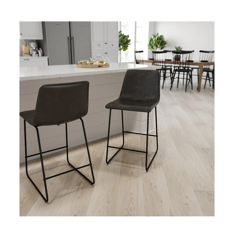 24 Inch Faux Counter Height Bucket Seat Stools, Set Of 2