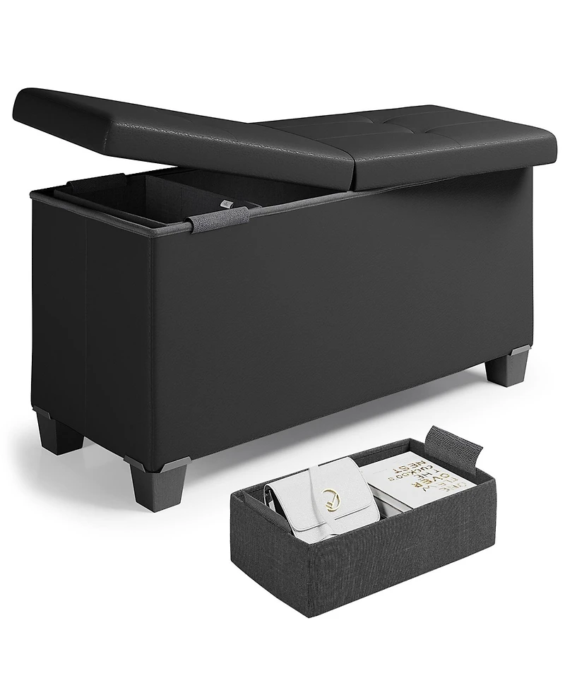 Nestl 30 Inch Ottoman Storage Bench with Bins - Leatherette or Fabric Finish