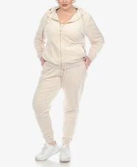 White Mark Plus Velour Tracksuit Loungewear 2pc Set