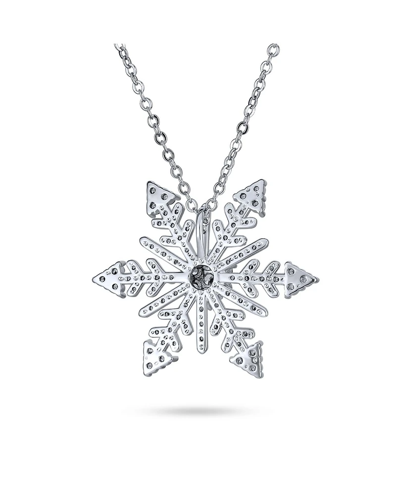 Bling Jewelry Winter Holiday Party Christmas Dangle Snowflake Pendant Necklace Rhodium Plated