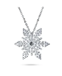 Bling Jewelry Winter Holiday Party Christmas Dangle Snowflake Pendant Necklace Rhodium Plated