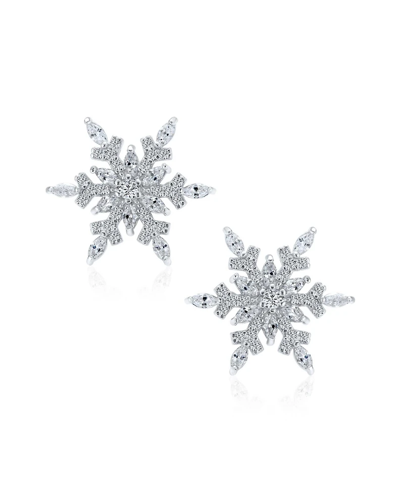 Bling Jewelry Holiday Party Flower Christmas Frozen Winter Cubic Zirconia Encrusted Cz Large Snowflake Stud Earrings Sterling Silver