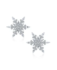 Bling Jewelry Holiday Party Flower Christmas Frozen Winter Cubic Zirconia Encrusted Cz Large Snowflake Stud Earrings Sterling Silver